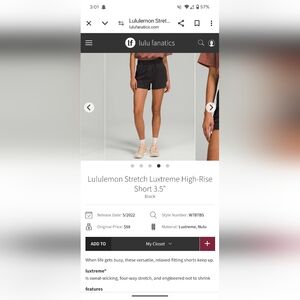 Lululemon stretch luxtreme high rise shorts